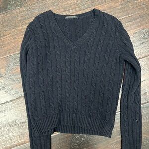 Brandy Melville Leigh Cotton Cable Knit Navy Blue V-Neck Sweater